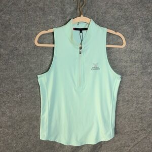 Greyson Sleeveless Vesta Mock Neck Top Sz M Green 1/4 Zip Stretch Logo NWT
